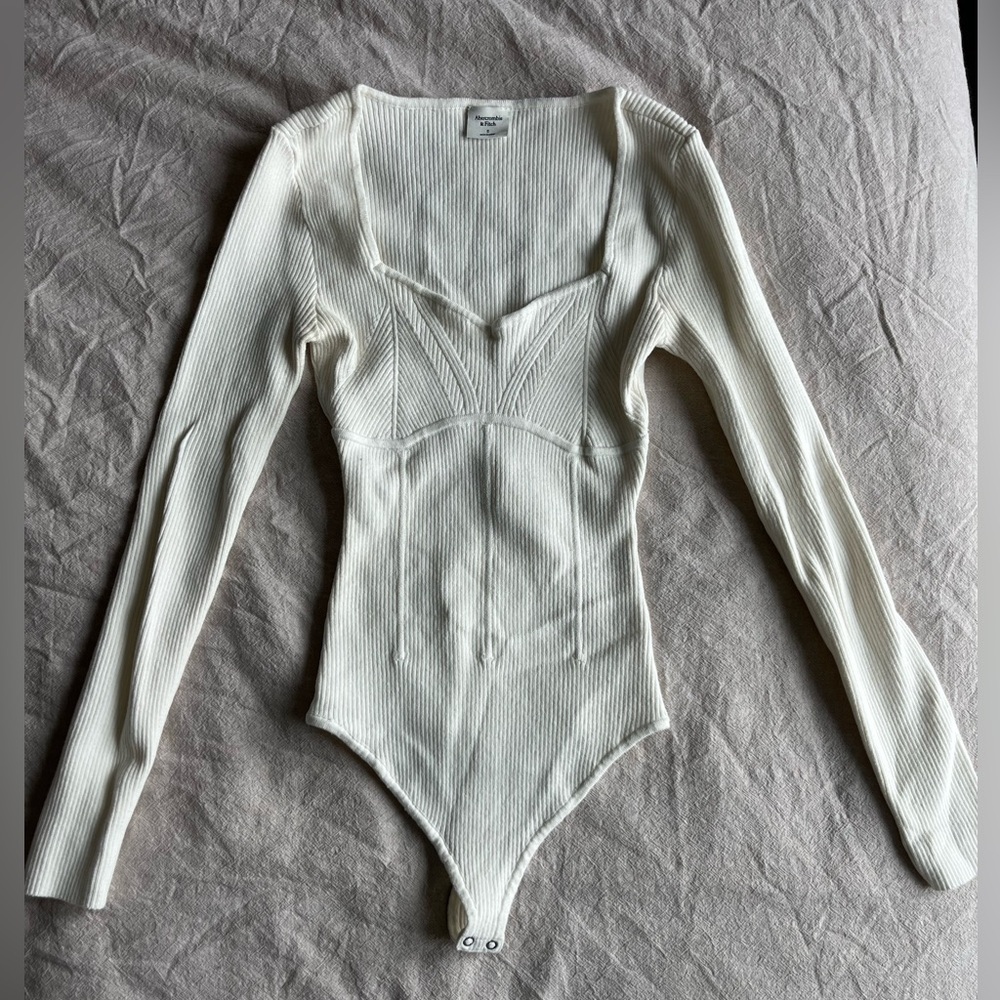 Abercrombie & Fitch Ribbed Cream Bodysuit